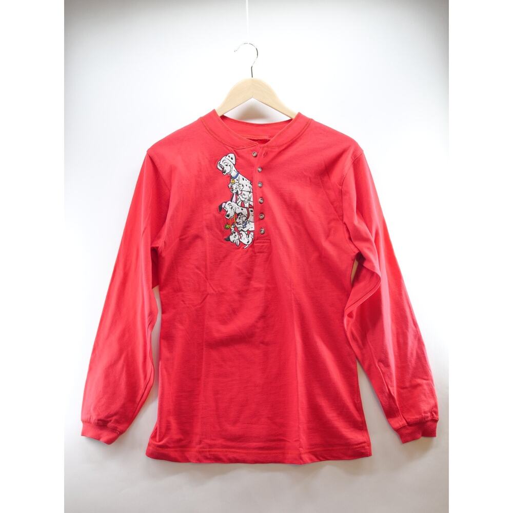 Disney Embroidered‎  Store Brand 101 Dalmatians Henley Red Shirt Sz M Vintage